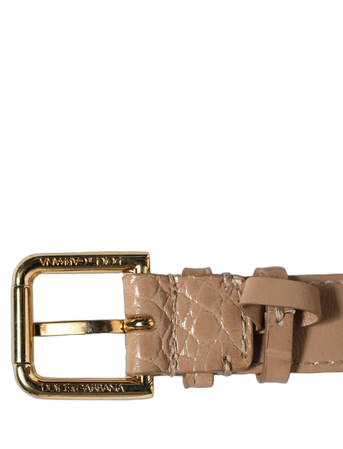 Bracelet Ceinture Dolce & Gabbana en Cuir Gaufré Marron avec Boucle Dorée