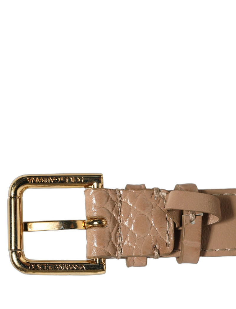 Bracelet Ceinture Dolce & Gabbana en Cuir Gaufré Marron avec Boucle Dorée