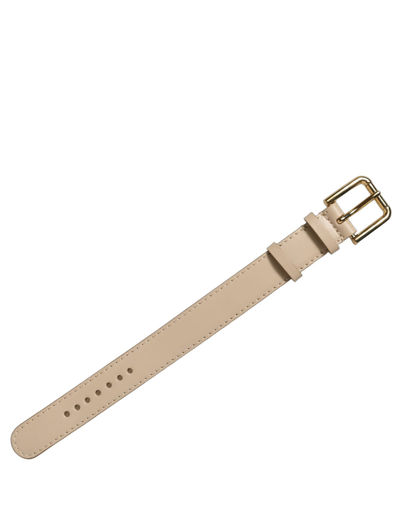 Bracelet en cuir de veau beige Dolce & Gabbana avec boucle dorée