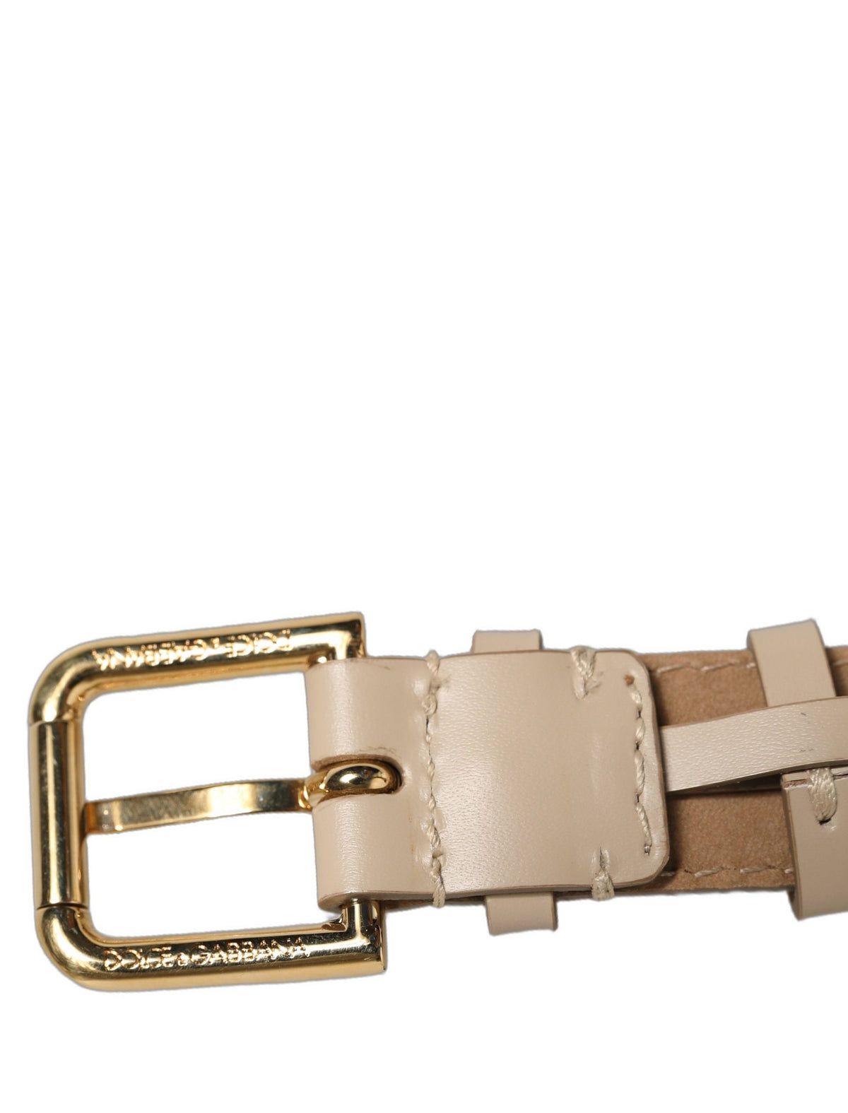 Bracelet en cuir de veau beige Dolce & Gabbana avec boucle dorée