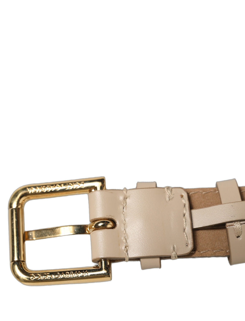 Bracelet en cuir de veau beige Dolce & Gabbana avec boucle dorée