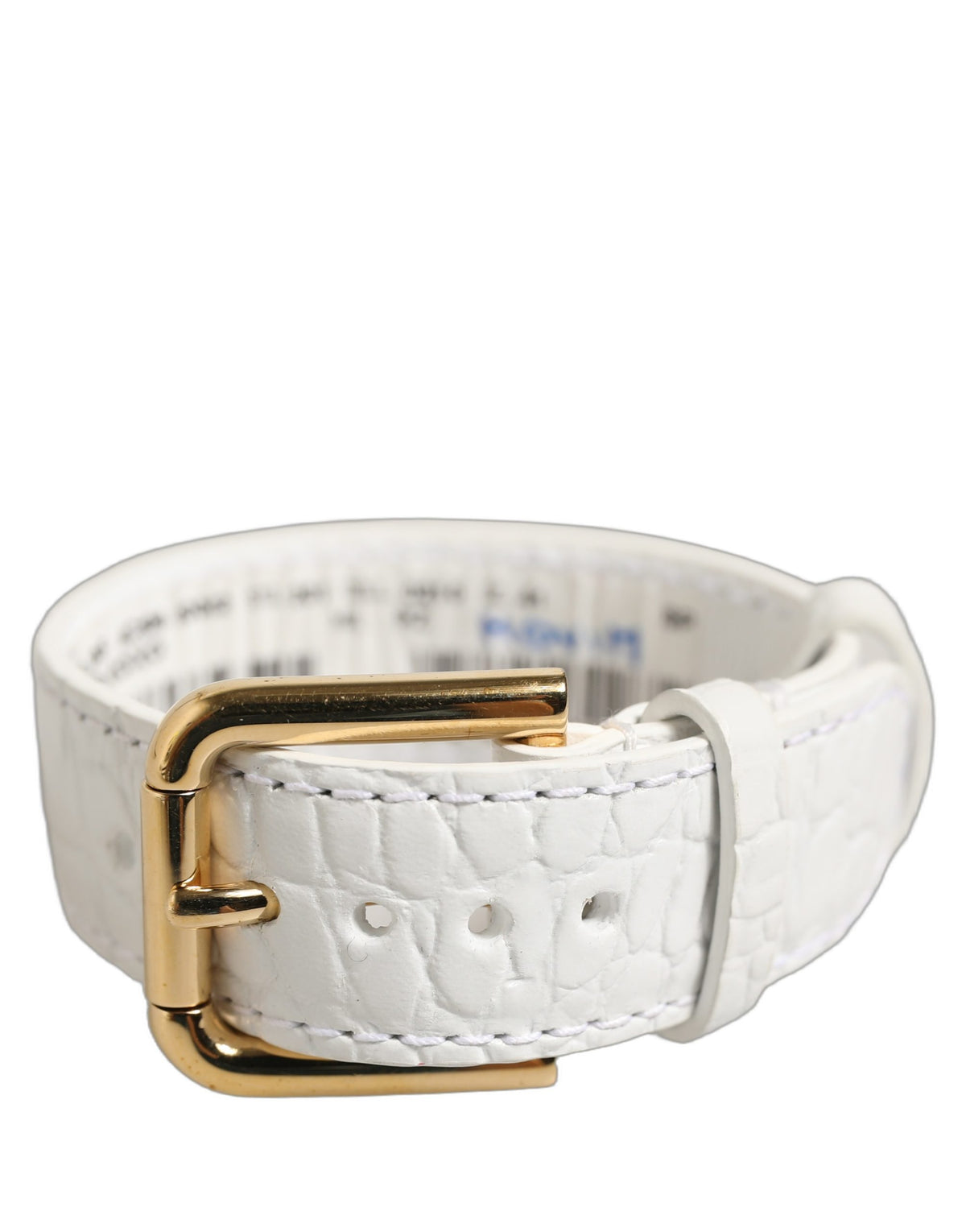Dolce & Gabbana Bracelet-Manchette en Cuir Gaufré Blanc et Boucle Dorée