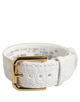 Dolce & Gabbana Bracelet-Manchette en Cuir Gaufré Blanc et Boucle Dorée