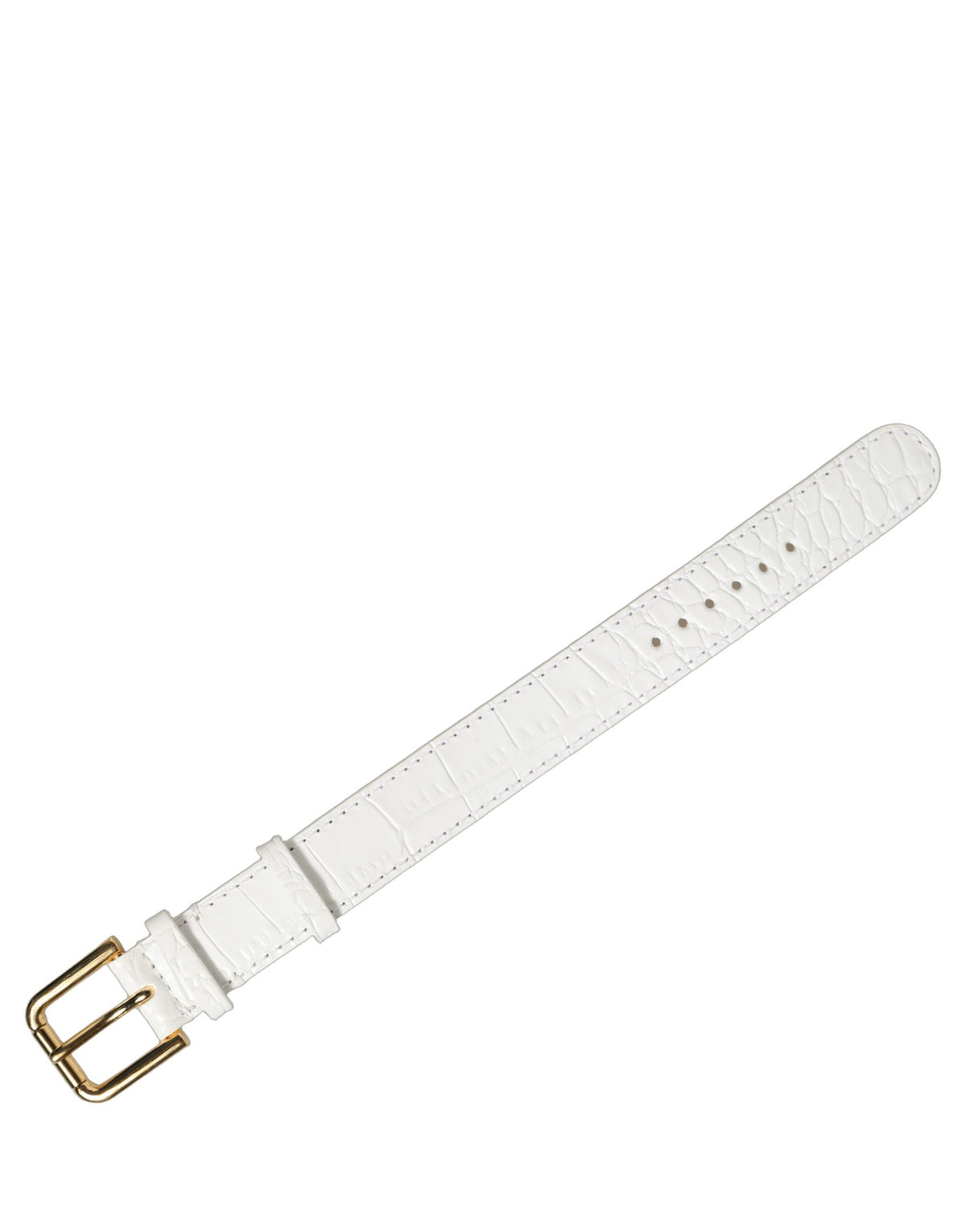 Dolce & Gabbana Bracelet-Manchette en Cuir Gaufré Blanc et Boucle Dorée