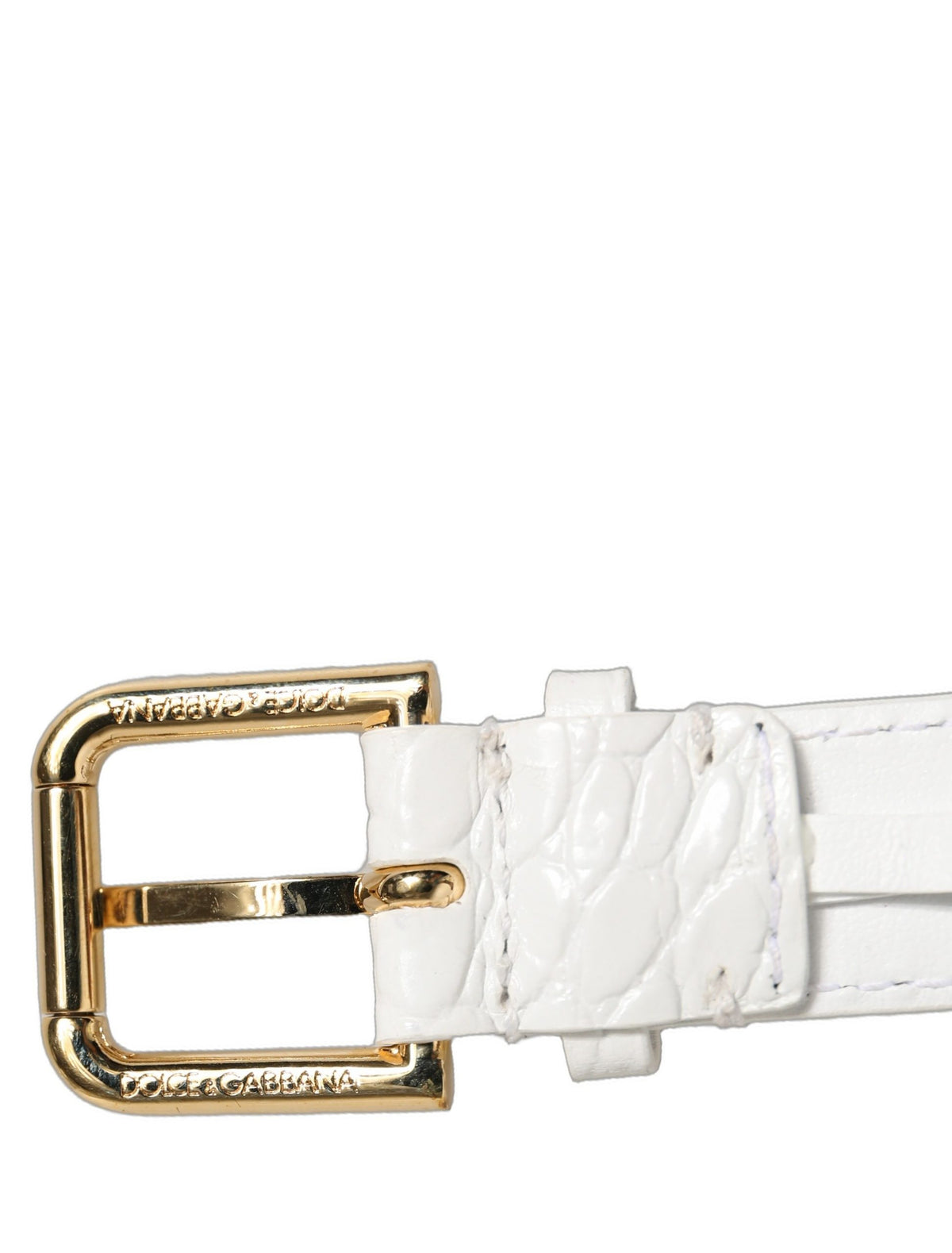 Dolce & Gabbana Bracelet-Manchette en Cuir Gaufré Blanc et Boucle Dorée