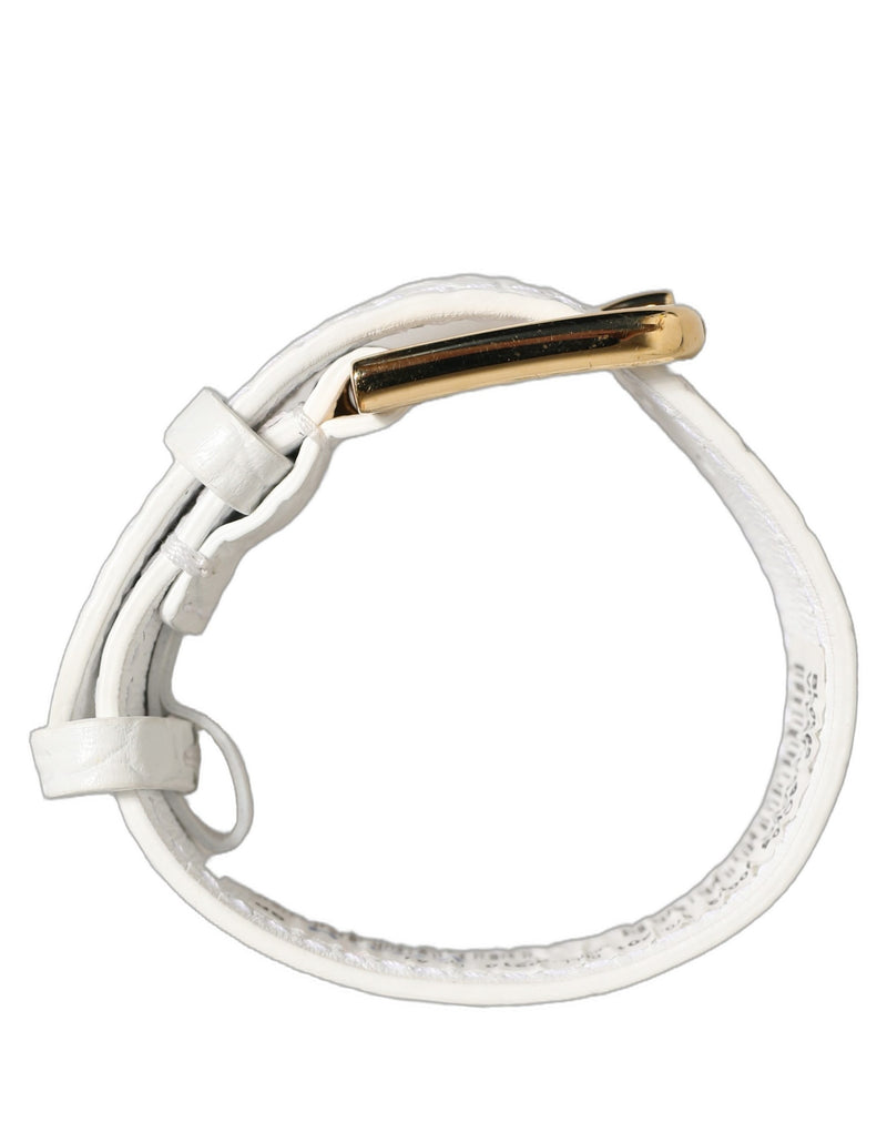 Dolce & Gabbana White Embossed Leather Gold Buckle Belt Strap Bracelet
