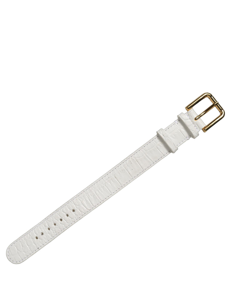 Dolce & Gabbana Bracelet-Manchette en Cuir Gaufré Blanc et Boucle Dorée