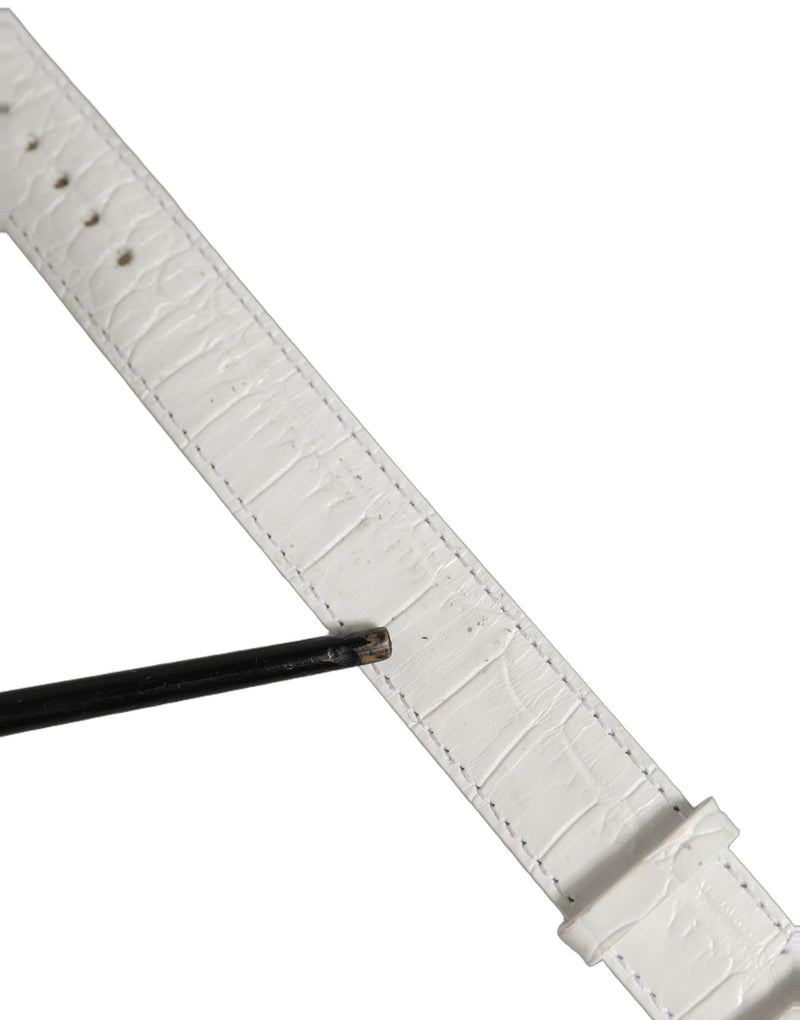 Dolce & Gabbana Bracelet-Manchette en Cuir Gaufré Blanc et Boucle Dorée