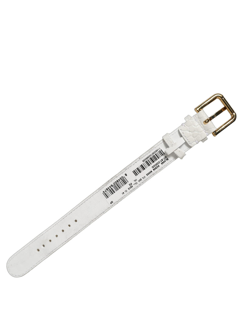 Dolce & Gabbana Bracelet-Manchette en Cuir Gaufré Blanc et Boucle Dorée