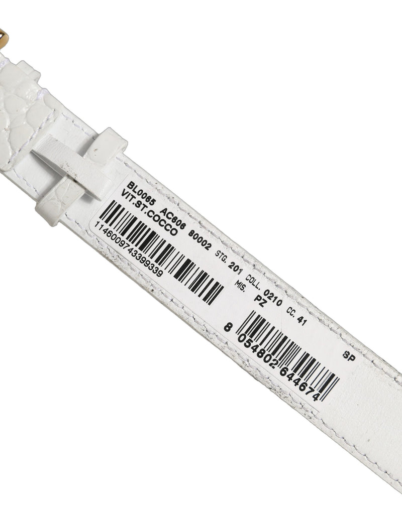 Dolce & Gabbana Bracelet-Manchette en Cuir Gaufré Blanc et Boucle Dorée