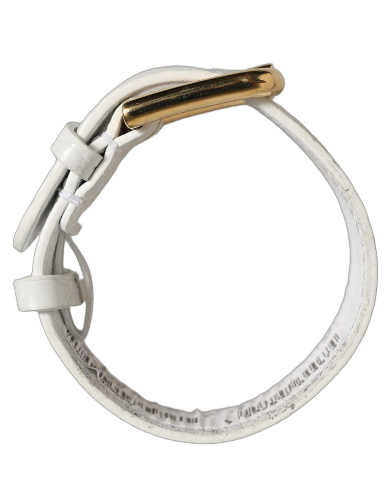 Dolce & Gabbana Bracelet-Manchette en Cuir Gaufré Blanc et Boucle Dorée
