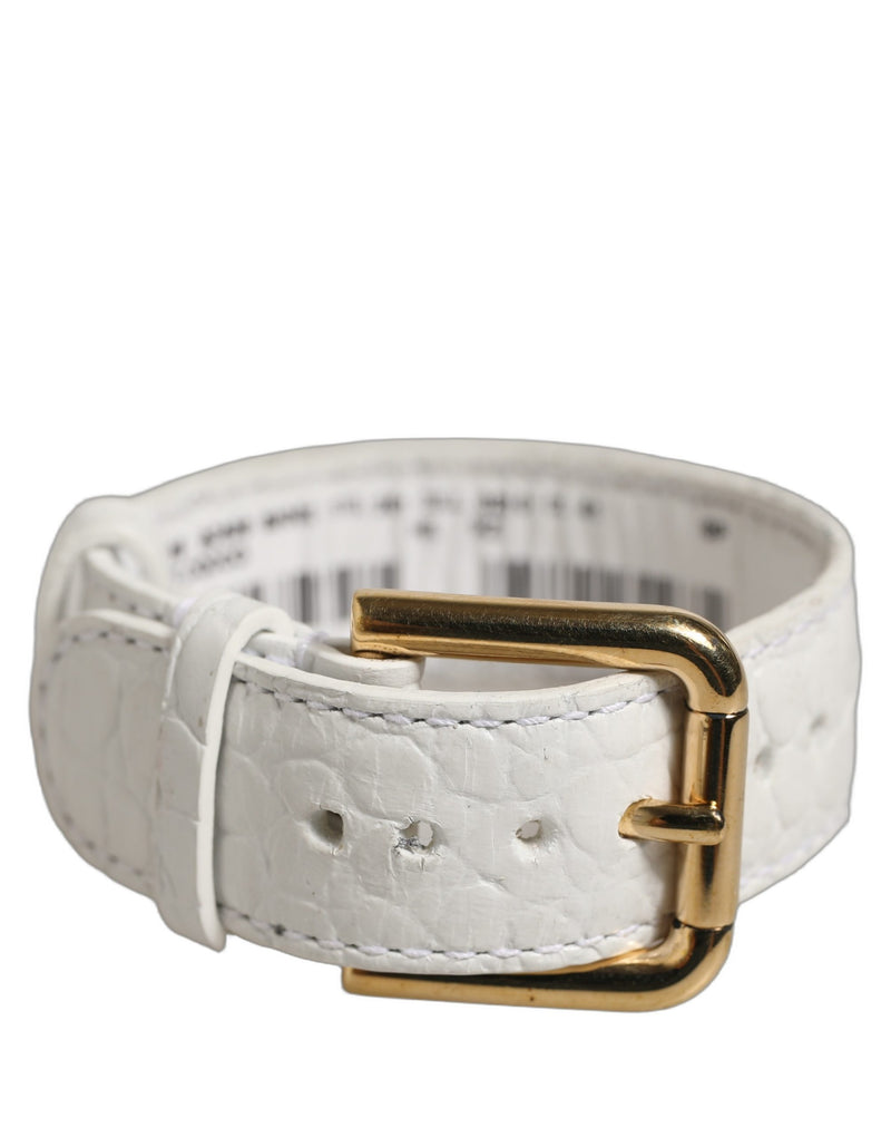 Dolce & Gabbana Bracelet-Manchette en Cuir Gaufré Blanc et Boucle Dorée