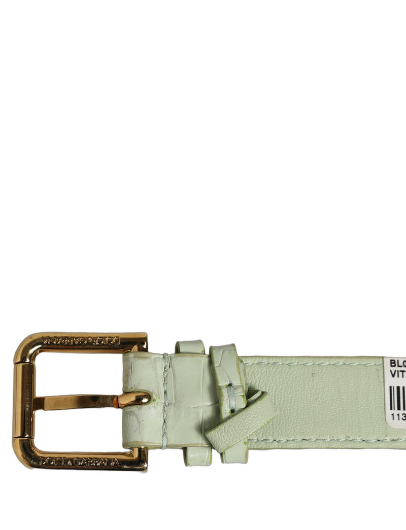 Bracelet à sangle de ceinture Dolce & Gabbana en cuir gaufré vert avec boucle dorée