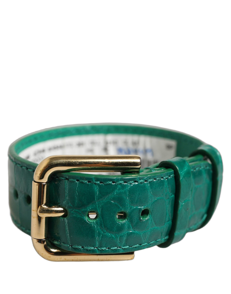Bracelet à sangle de ceinture Dolce & Gabbana en cuir gaufré vert avec boucle dorée