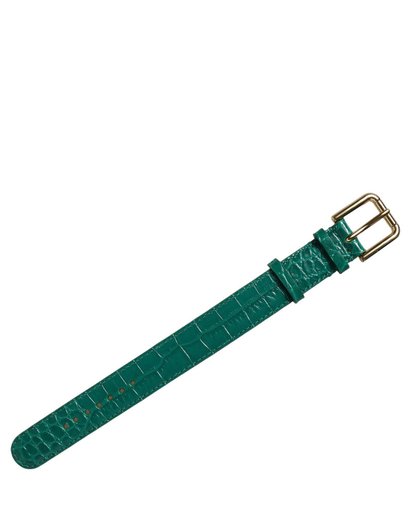 Bracelet à sangle de ceinture Dolce & Gabbana en cuir gaufré vert avec boucle dorée
