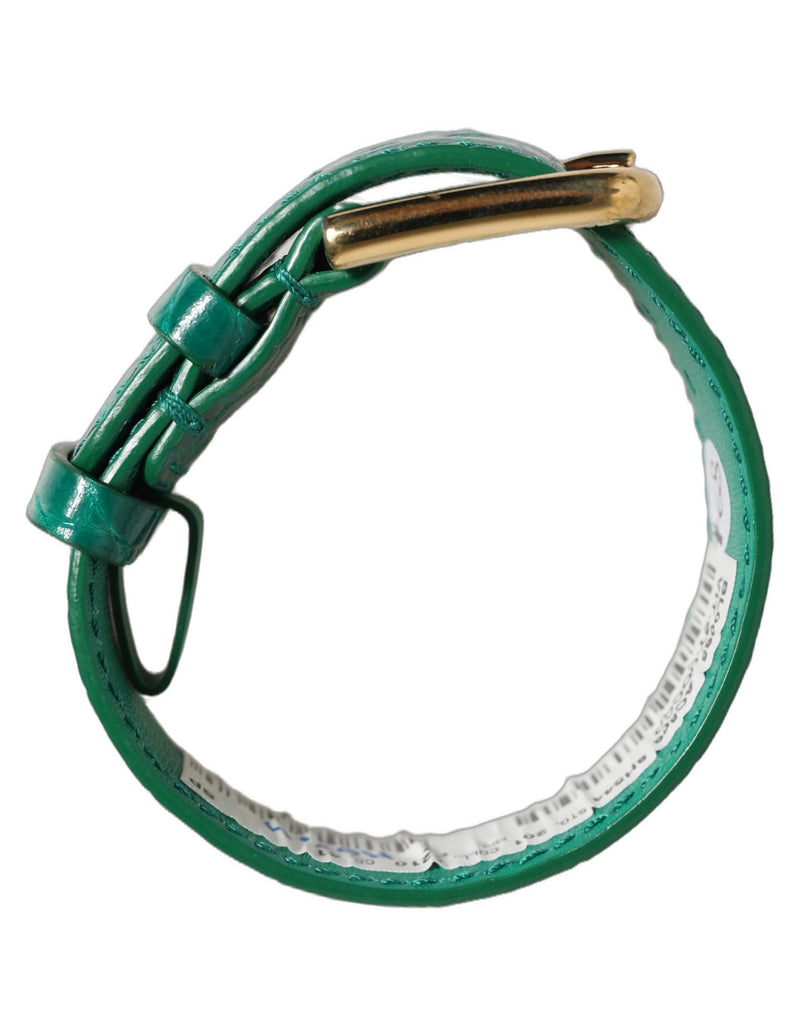 Bracelet à sangle de ceinture Dolce & Gabbana en cuir gaufré vert avec boucle dorée