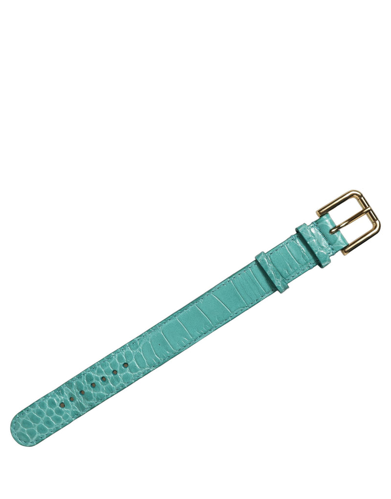 Bracelet Dolce & Gabbana en cuir gaufré bleu avec boucle dorée