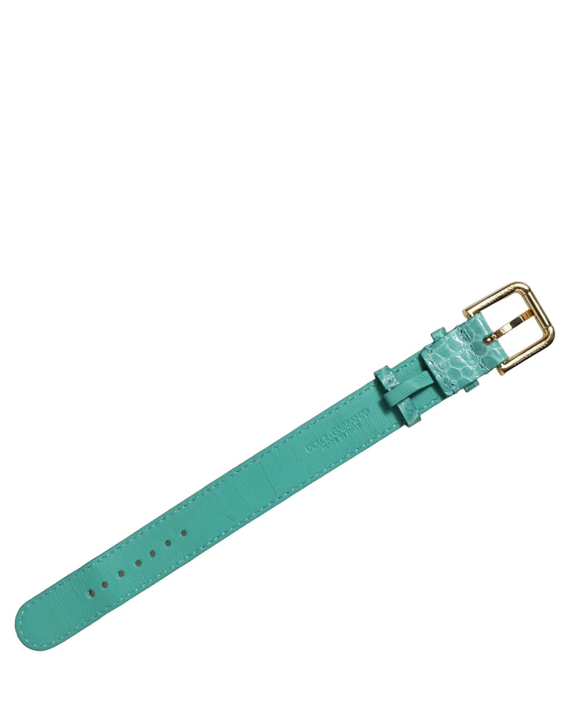 Bracelet Dolce & Gabbana en cuir gaufré bleu avec boucle dorée