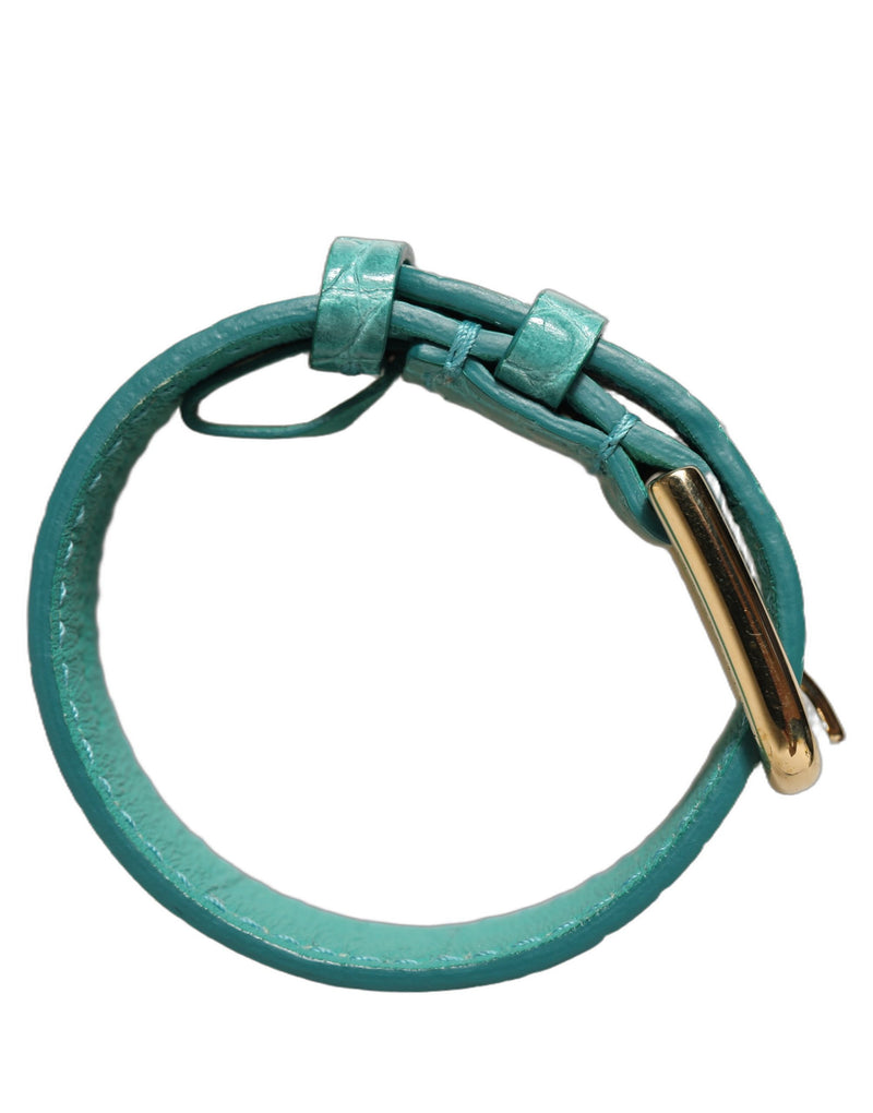 Bracelet Dolce & Gabbana en cuir gaufré bleu avec boucle dorée
