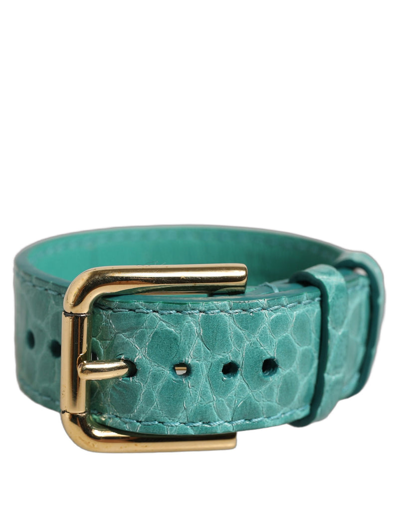 Bracelet Dolce & Gabbana en cuir gaufré bleu avec boucle dorée