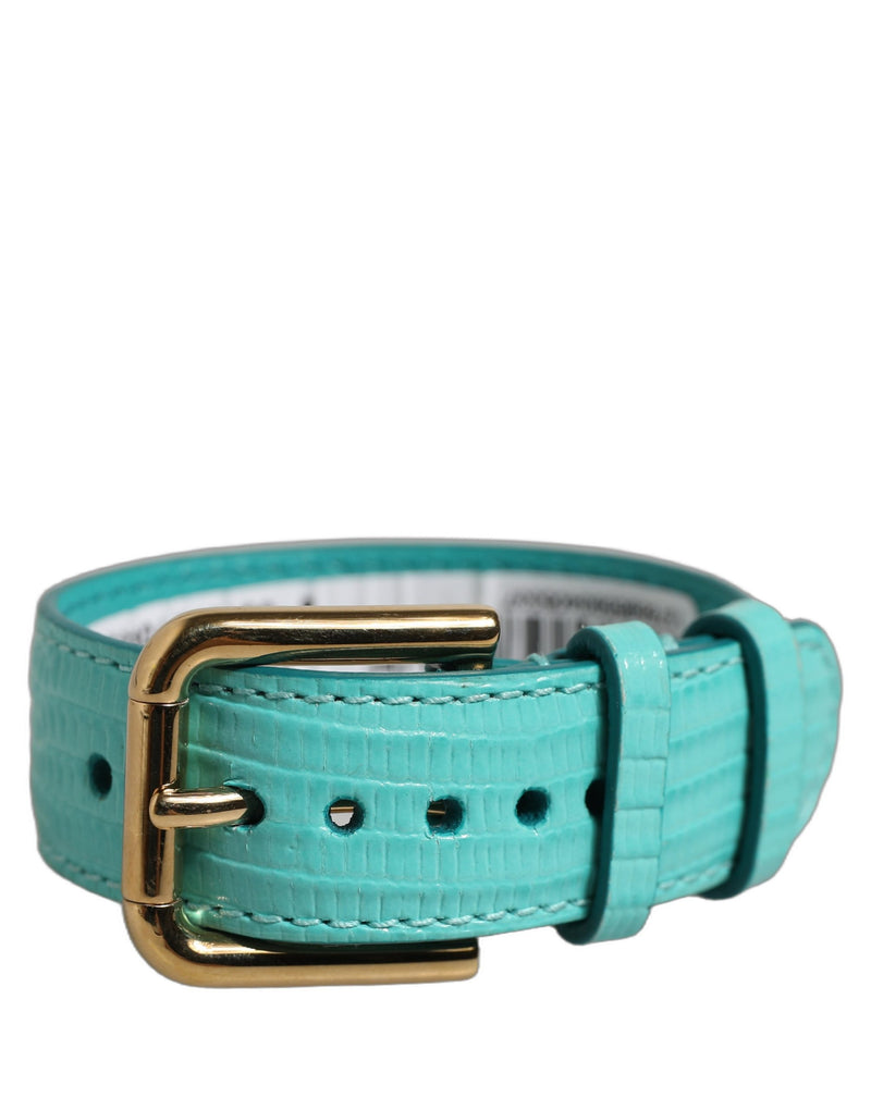 Dolce & Gabbana Bracelet-Manchette en Cuir Texturé Bleu avec Boucle Dorée