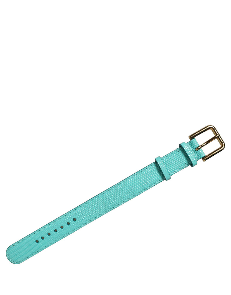 Dolce & Gabbana Bracelet-Manchette en Cuir Texturé Bleu avec Boucle Dorée