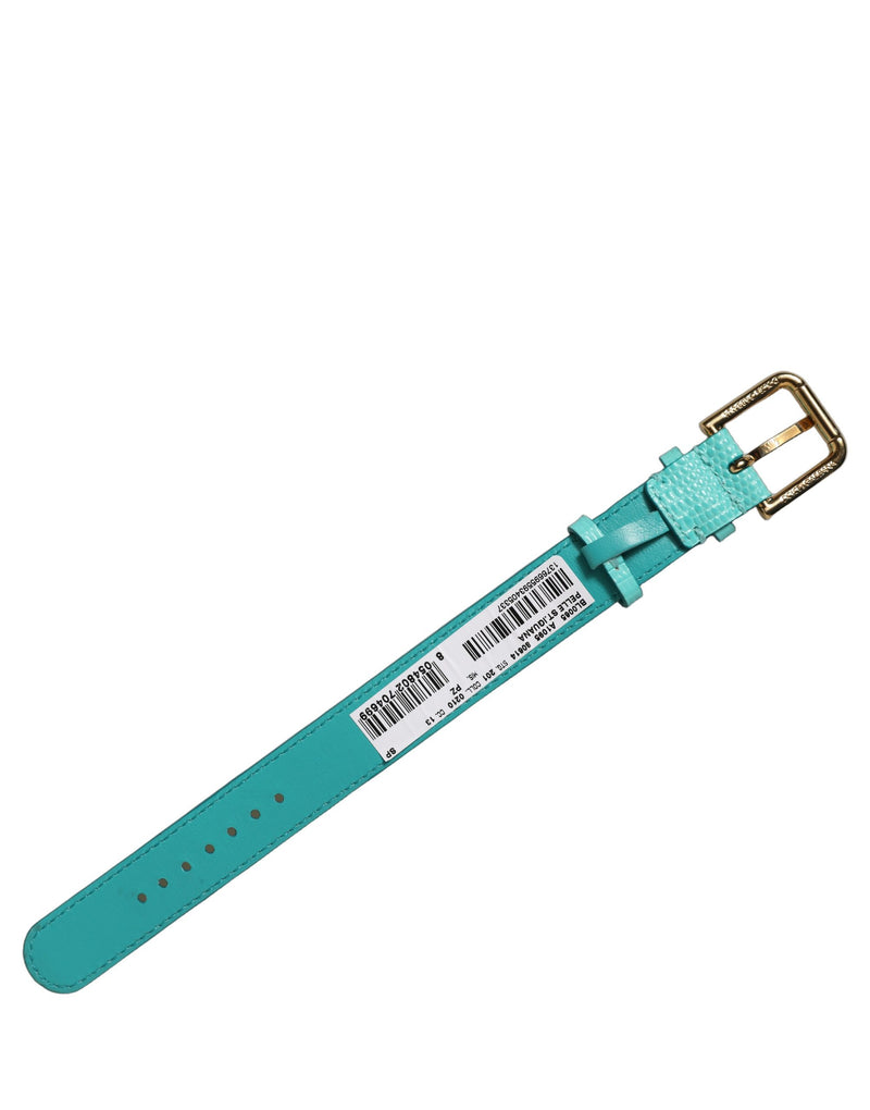 Dolce & Gabbana Bracelet-Manchette en Cuir Texturé Bleu avec Boucle Dorée