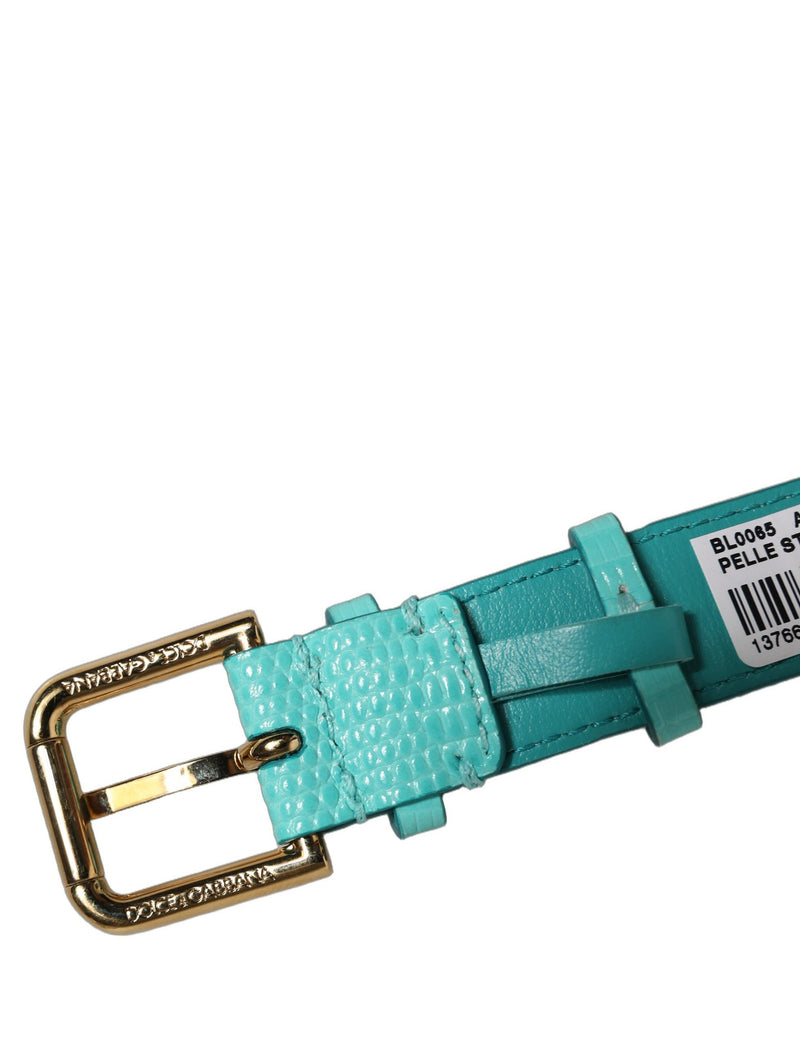Dolce & Gabbana Bracelet-Manchette en Cuir Texturé Bleu avec Boucle Dorée