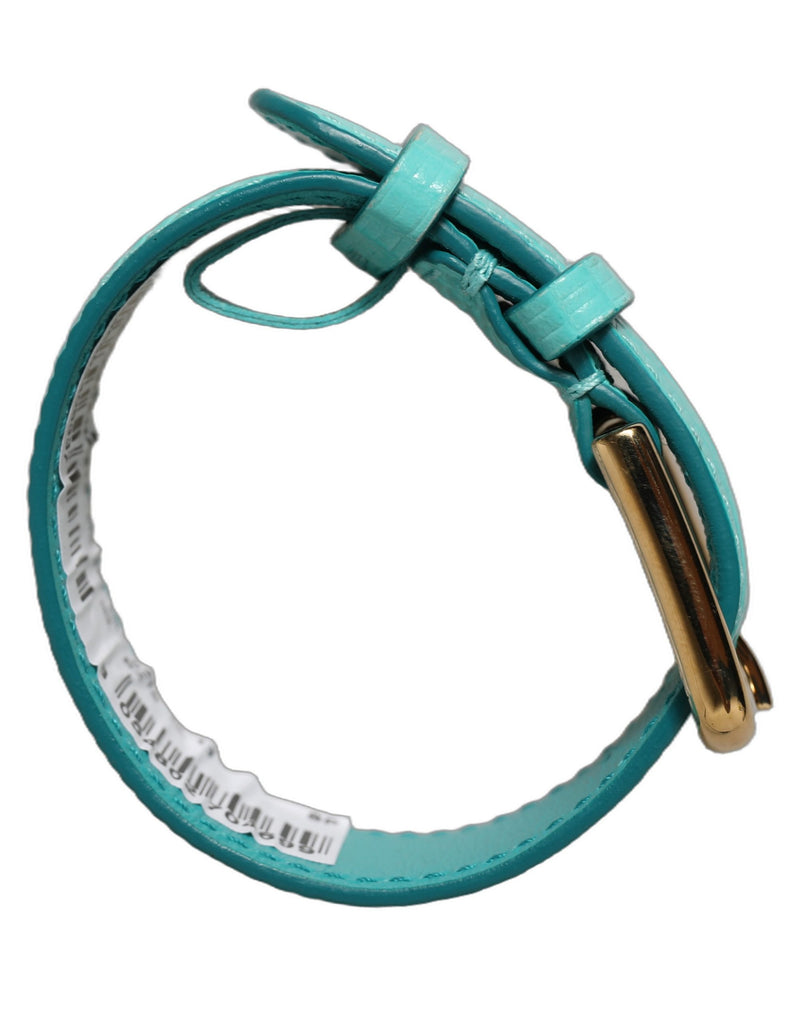 Dolce & Gabbana Bracelet-Manchette en Cuir Texturé Bleu avec Boucle Dorée