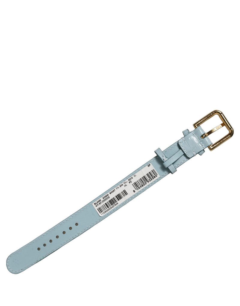 Bracelet Dolce & Gabbana en cuir gaufré bleu avec boucle dorée