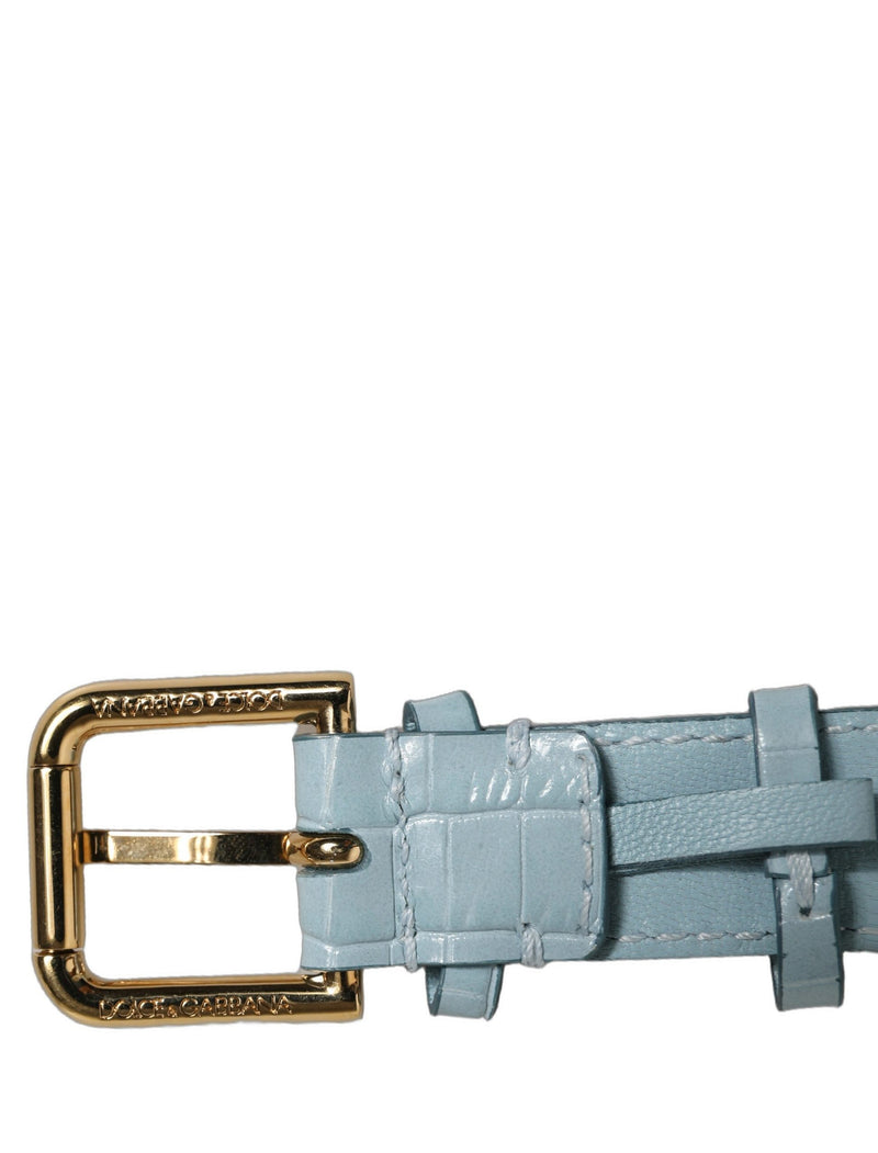 Bracelet Dolce & Gabbana en cuir gaufré bleu avec boucle dorée