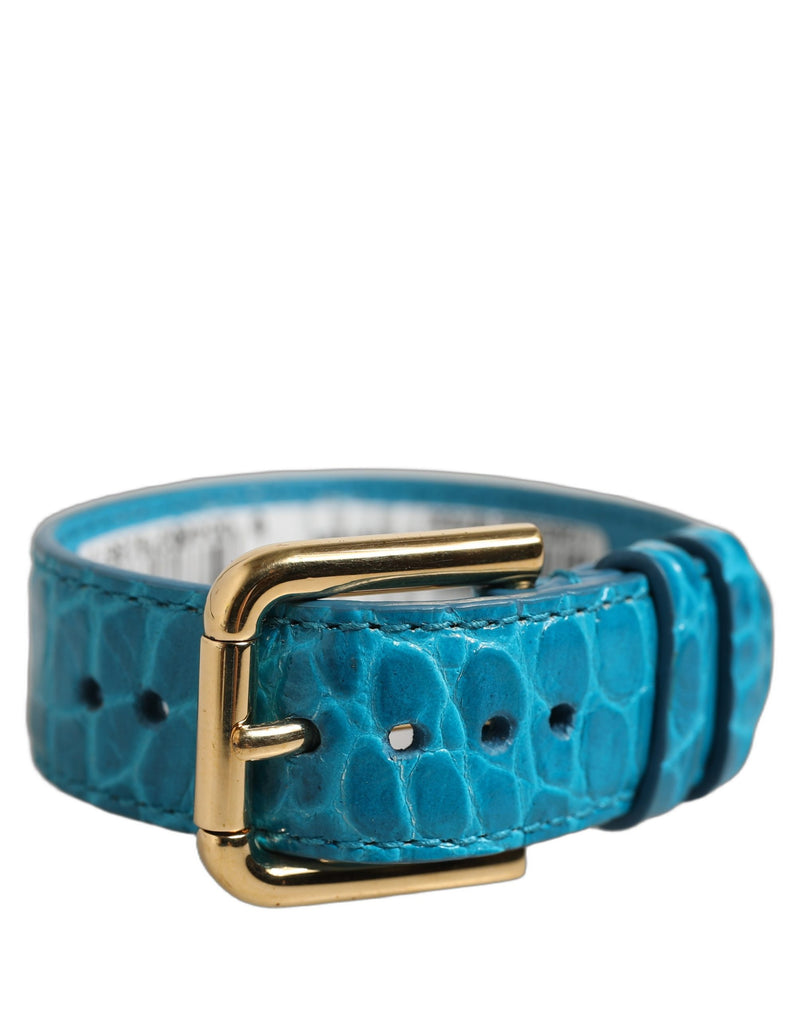 Bracelet Dolce & Gabbana en cuir gaufré bleu avec boucle dorée