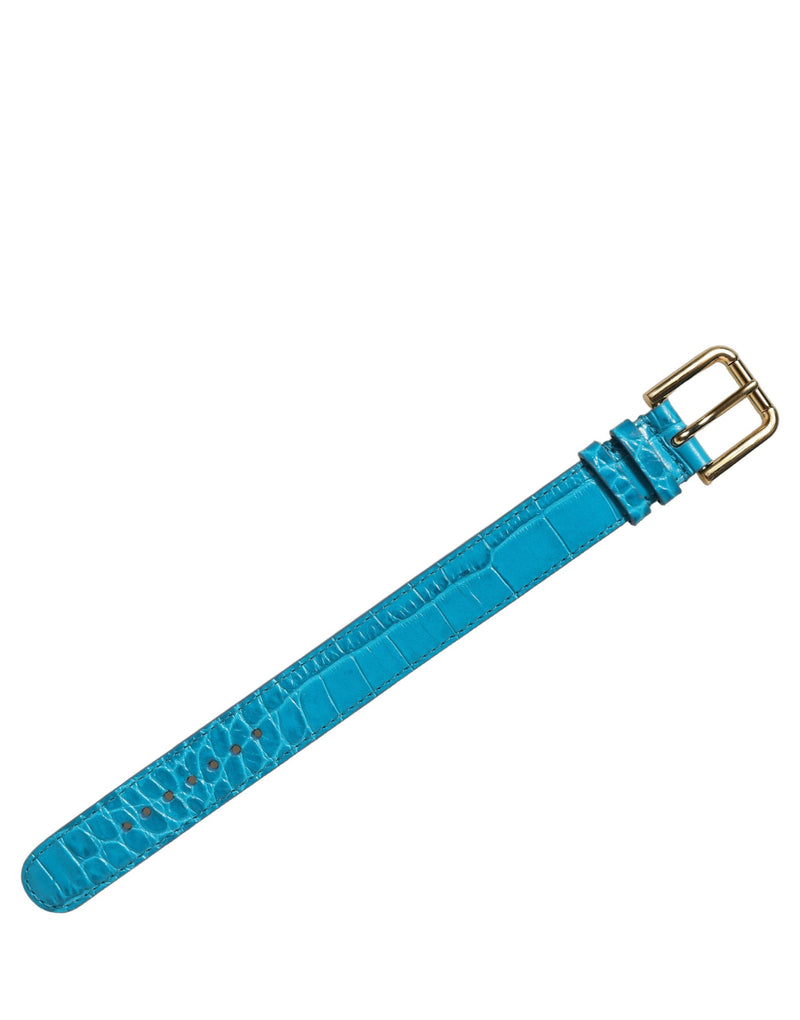 Bracelet Dolce & Gabbana en cuir gaufré bleu avec boucle dorée