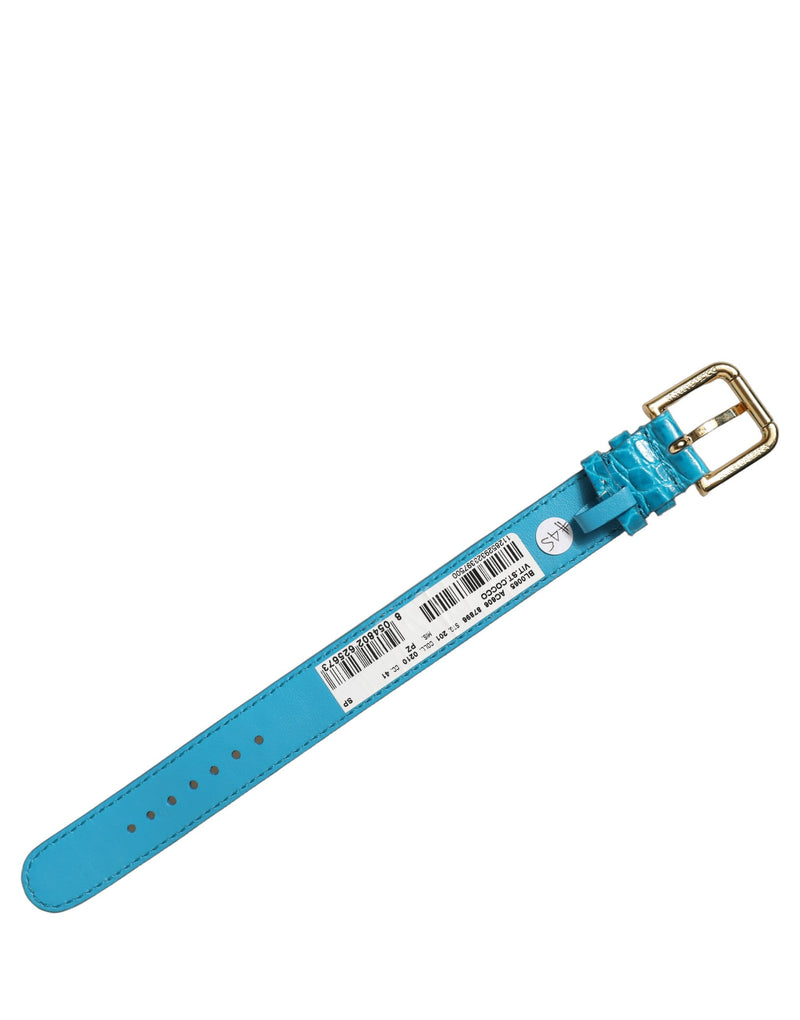 Bracelet Dolce & Gabbana en cuir gaufré bleu avec boucle dorée