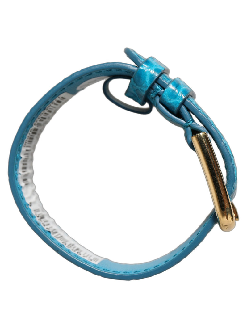 Bracelet Dolce & Gabbana en cuir gaufré bleu avec boucle dorée