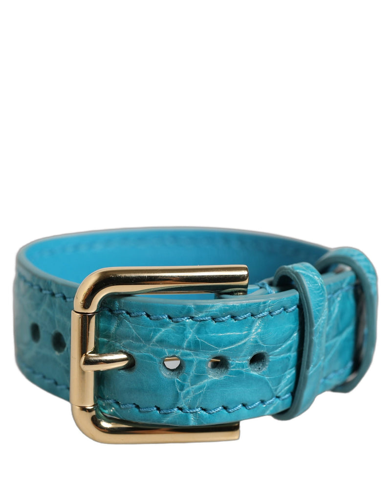 Bracelet de montre en cuir texturé turquoise Dolce & Gabbana avec boucle ardillon dorée