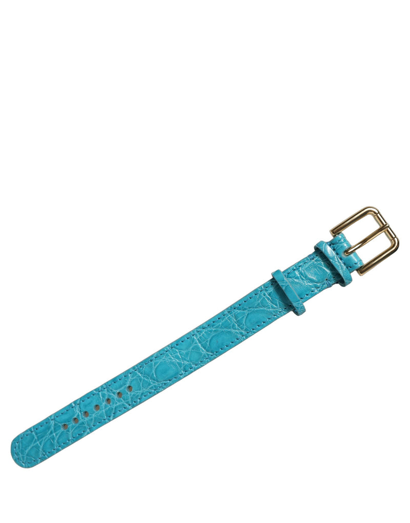 Bracelet de montre en cuir texturé turquoise Dolce & Gabbana avec boucle ardillon dorée