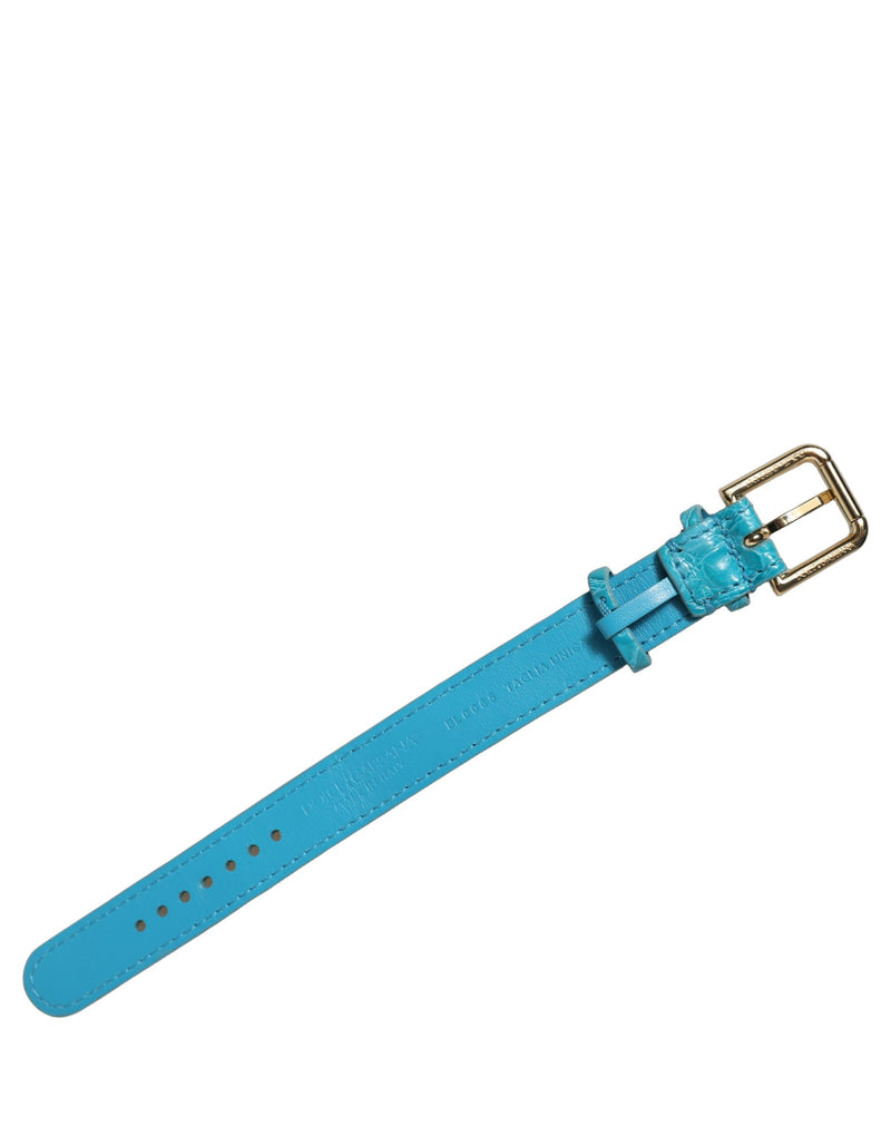 Bracelet de montre en cuir texturé turquoise Dolce & Gabbana avec boucle ardillon dorée