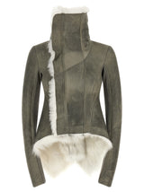 Blouson en cuir et fourrure d'agneau gris Rick Owens