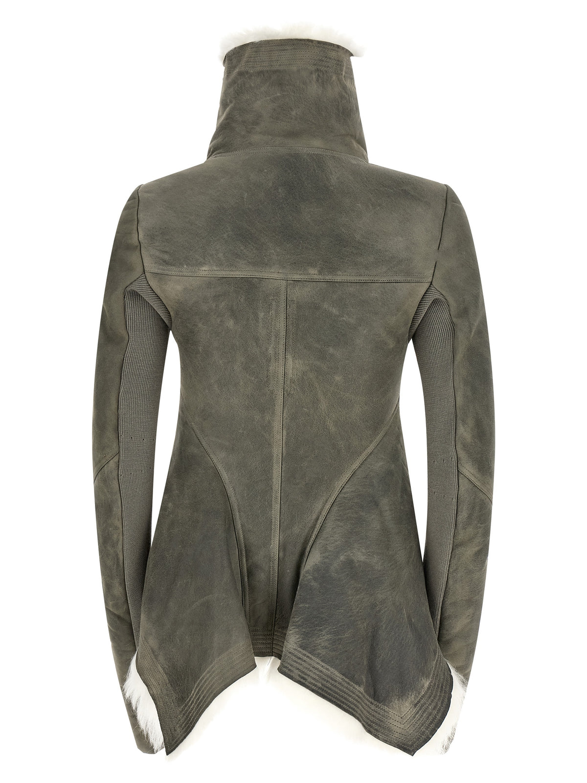 Blouson en cuir et fourrure d'agneau gris Rick Owens