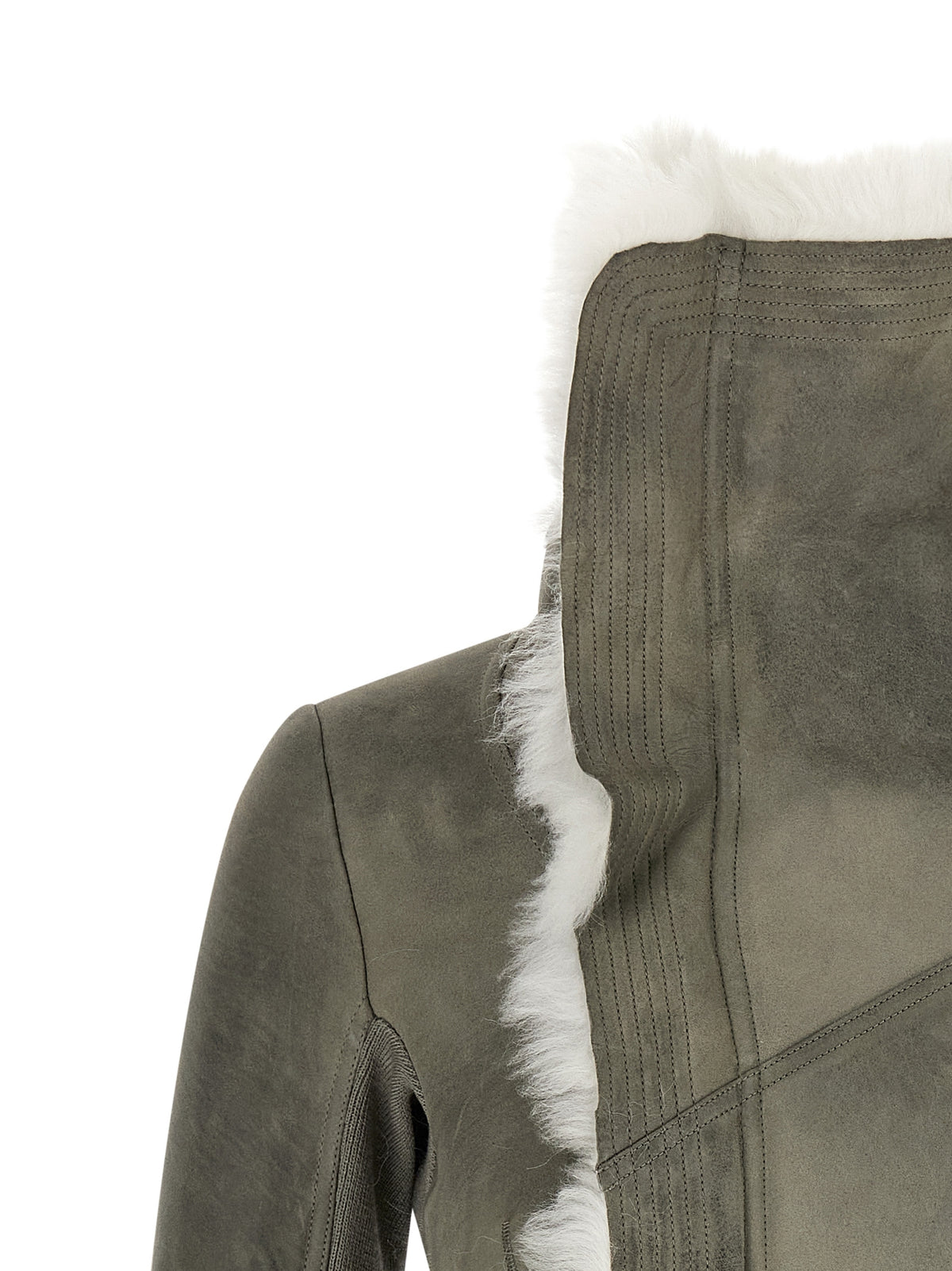 Blouson en cuir et fourrure d'agneau gris Rick Owens