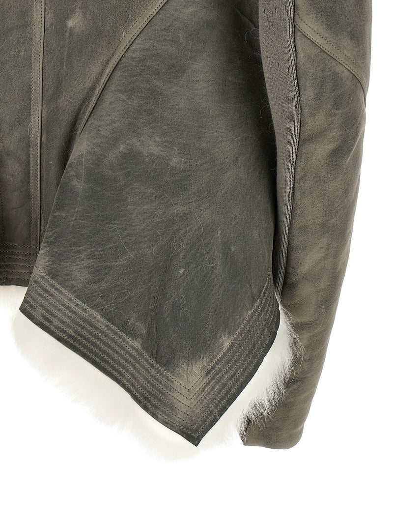 Rick Owens Gray Lamb Fur Leather Jacket