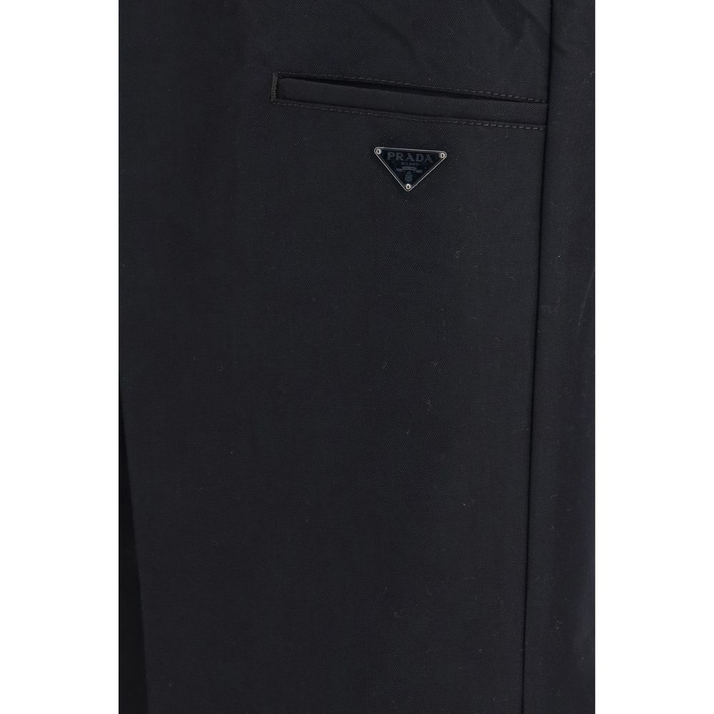 Pantalon décontracté en coton noir Prada