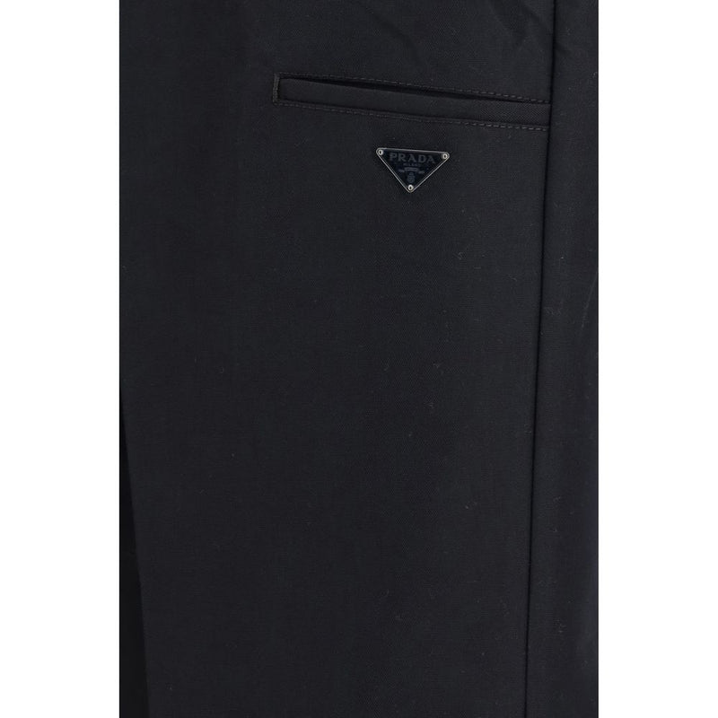 Pantalon décontracté en coton noir Prada