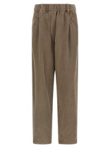 Pantalon décontracté en coton marron Brunello Cucinelli