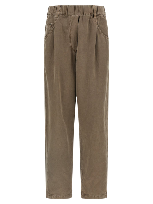 Pantalon décontracté en coton marron Brunello Cucinelli