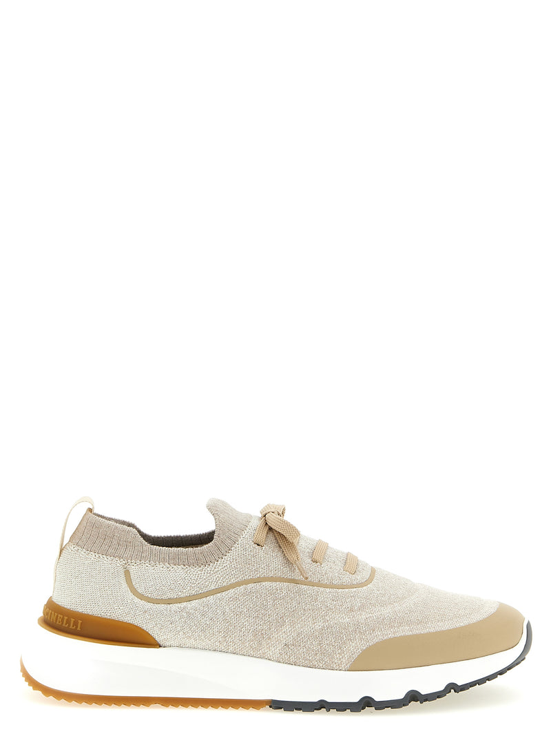Baskets de sport en coton beige Brunello Cucinelli