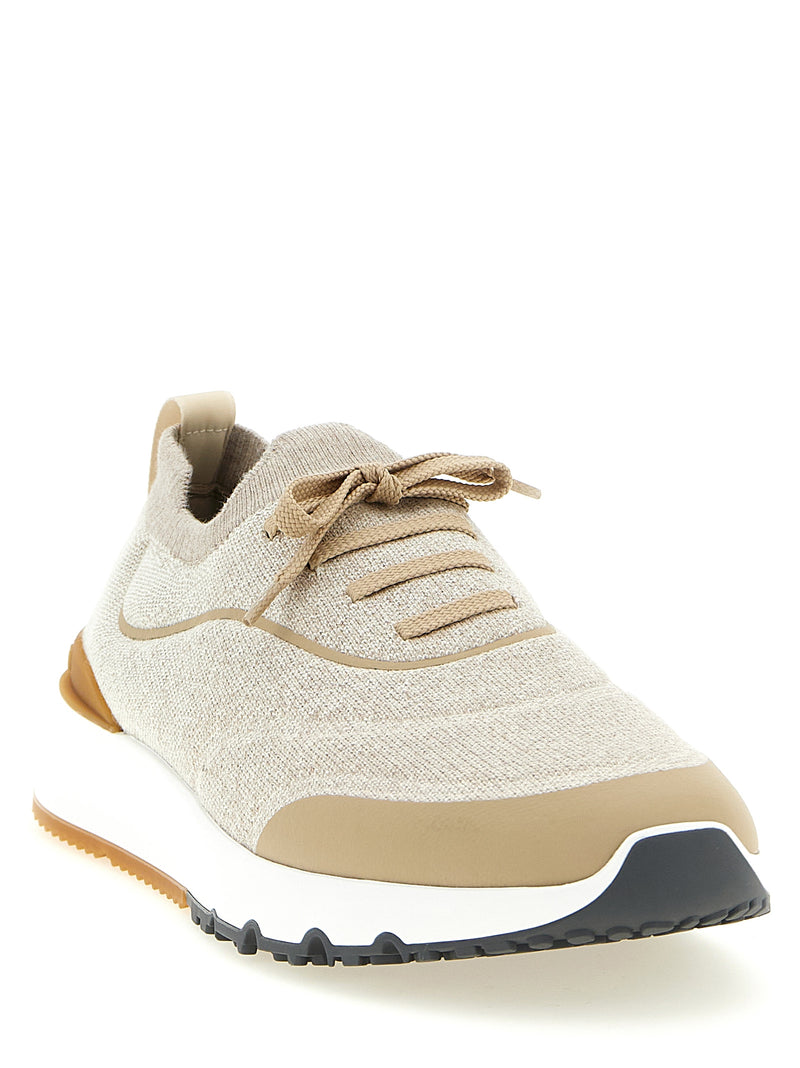 Baskets de sport en coton beige Brunello Cucinelli