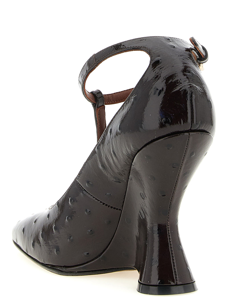 Sandales compensées en cuir de veau bordeaux Dries Van Noten