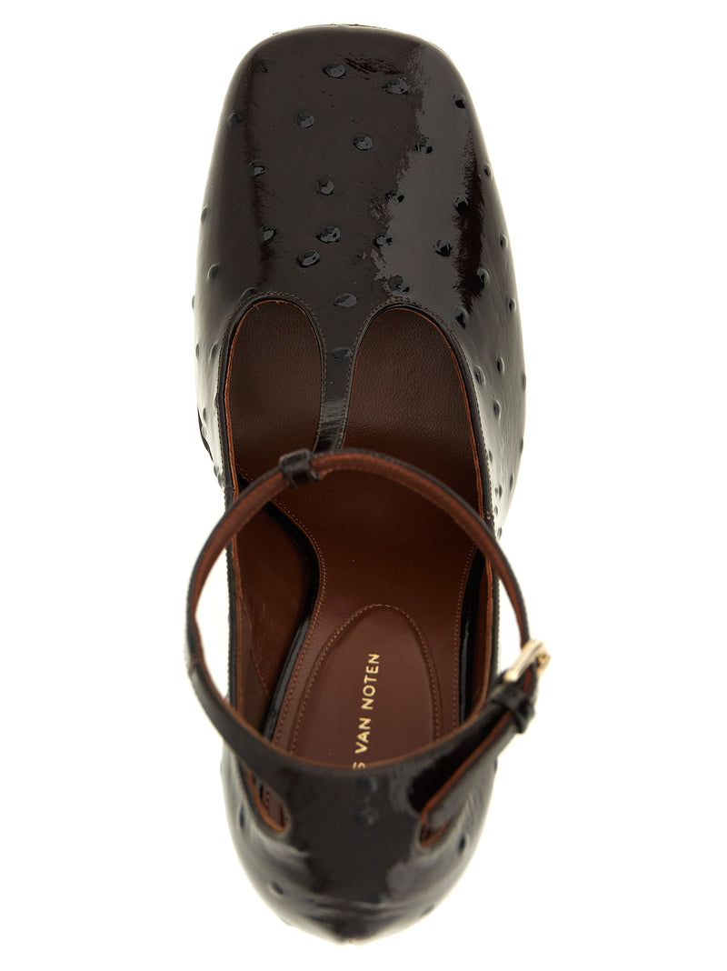 Sandales compensées en cuir de veau bordeaux Dries Van Noten